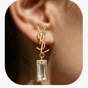 Minimalist Luxury Gold Crystal Rectangle Earrings